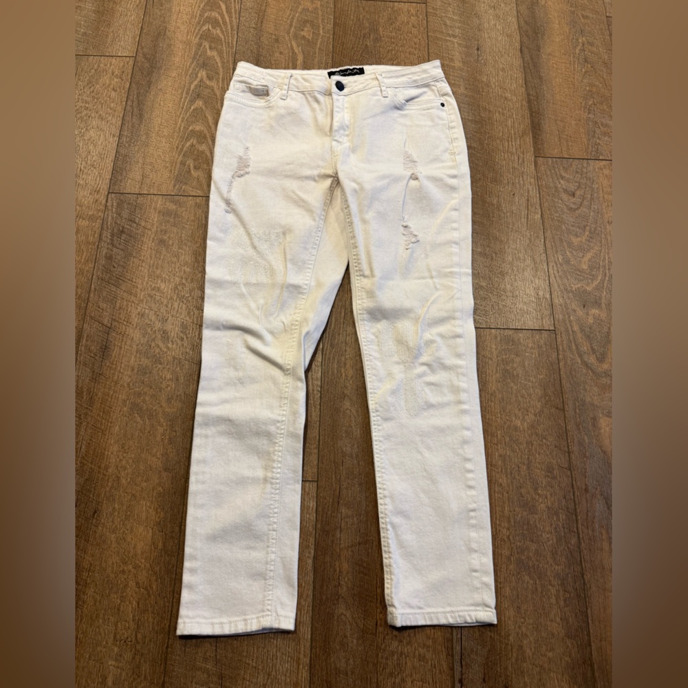 Women’s Bluefaith Brand White Distressed Denim Jeans Straight Leg - Size 6
